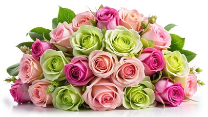 Pink & Green Rose Bouquet Panoramic Wedding Flowers, Romantic Floral Arrangement, Beautiful Bridal Flowers, Lush Garden Roses