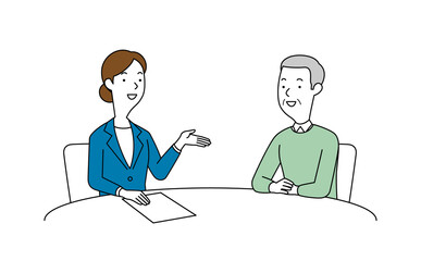 女性の相談員にアドバイスを聞く高齢の男性