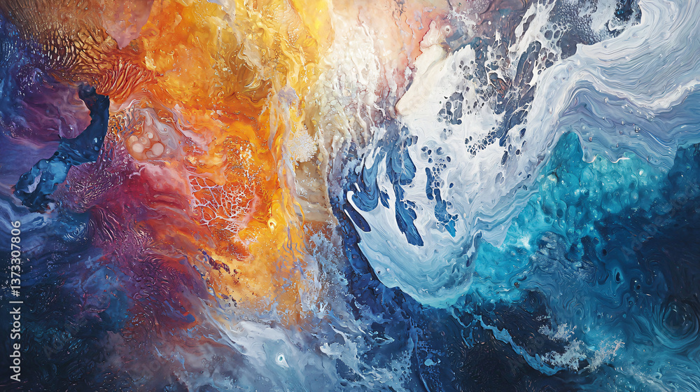 Aufkleber vibrant abstract painting featuring a colorful background with dreamlike elements and surreal patter