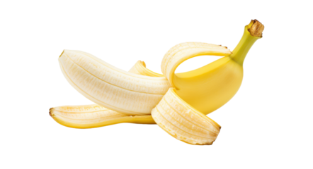 Photorealistic Banana, Partially Peeled, Ripe Yellow Fruit with Exposed White Flesh, Macro Photography