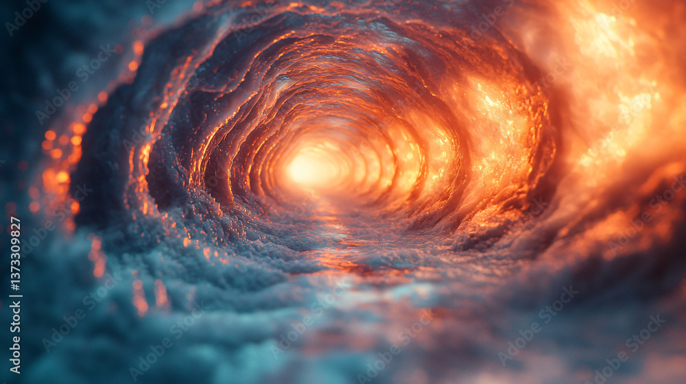 Poster surreal tunnel in the sky with dreamlike soft ambient glow creating a mystical portal to unseen real