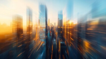New York Skyscrapers in an animated style, 2D, Cityscape, Skyscraper level, light motion blur, golden hour, cinematic side lighting, v6 