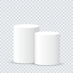 Two white blank podiums stand to show products on transparent background, Vector illustration.