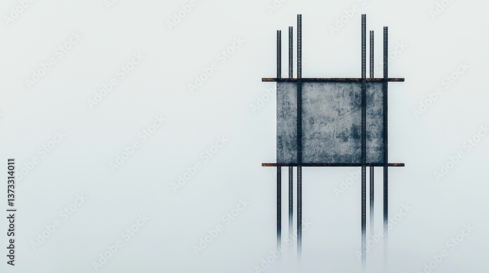 Aufkleber a minimalist structure with vertical supports stands against a foggy backdrop, emphasizing simplicit