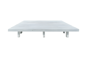 Empty white wooden floor or table top podium isolated on cut out PNG or transparent background. Element for your design, advertising. Realistic clipart template pattern. Realistic wooden table.