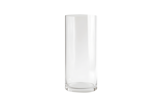 Empty glass tall luxury isolated on cut out PNG or transparent background.. For storing drinks, milk, liquor, beer and wine. Decorated restaurants, bars and cafes.