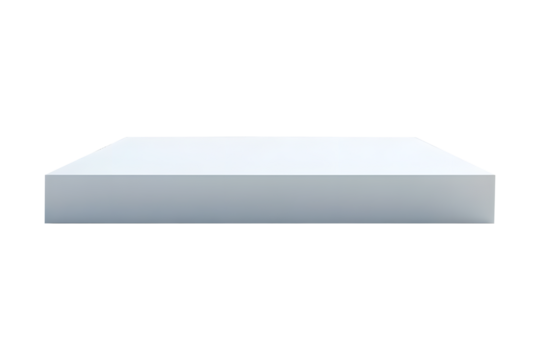 Empty white stone top podium isolated on cut out PNG or transparent background. Perspective of sheet floor empty stone rough round marble for interior display show products.