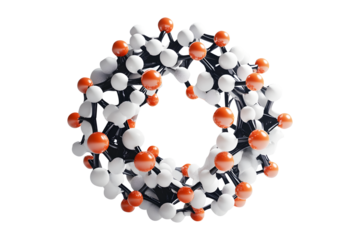 Model futuristic 3d of spherical molecular structure sphere representing biotechnology isolated on cut out PNG or transparent background. Scientific technology innovation and advanced nanotechnology.