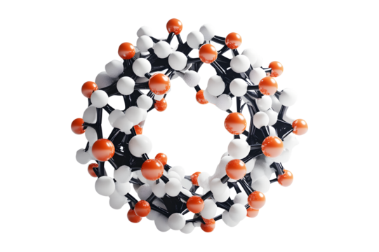 Model futuristic 3d of spherical molecular structure sphere representing biotechnology isolated on cut out PNG or transparent background. Scientific technology innovation and advanced nanotechnology.