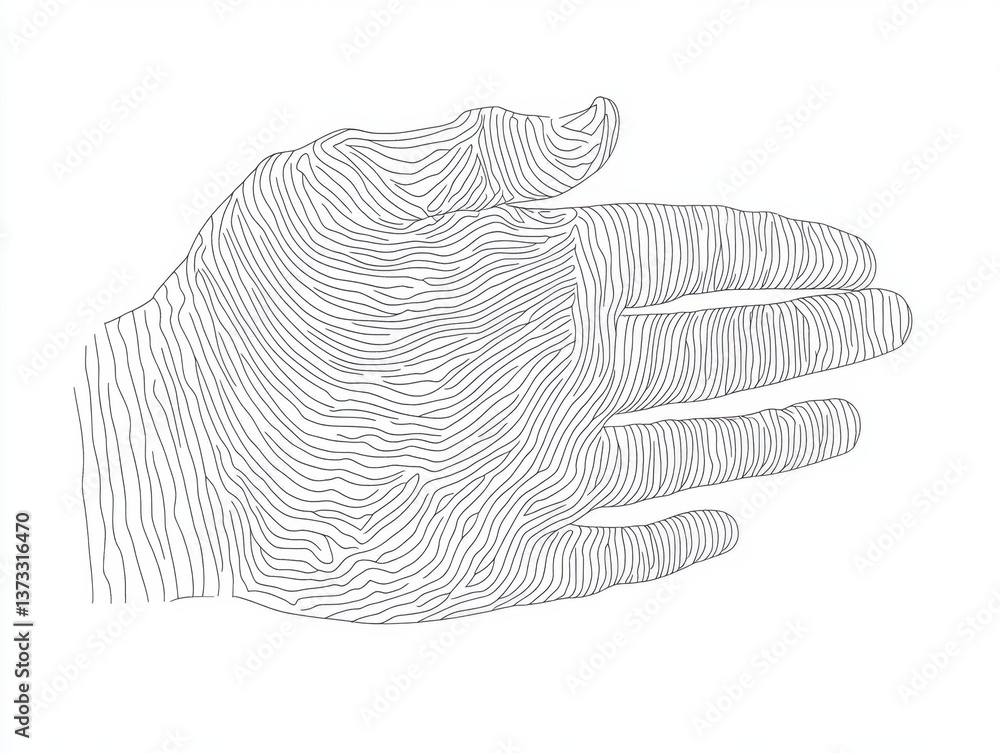 Poster a detailed line drawing of an open hand, showcasing intricate patterns and textures.
