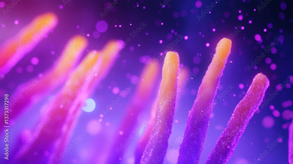 Poster floating french fries illuminated by neon lights create a dynamic and futuristic atmosphere filled w