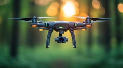 A drone is flying in the air with a camera attached to it