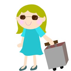 キャリーバッグを持つ女性