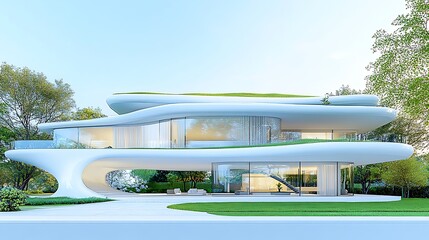 Modern Isolated House 3D Illustration on White Background with Eco Design