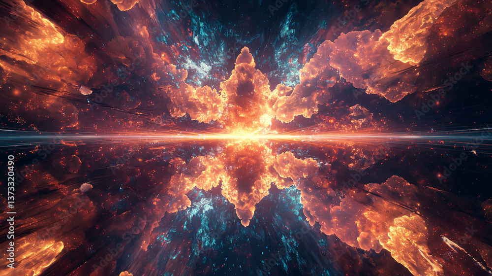 Poster explosive display of colorful fire and smoke creating a surreal dreamlike atmosphere with ethereal i