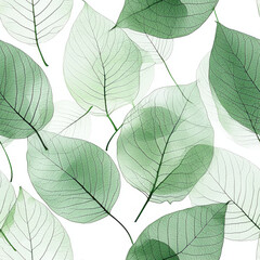 Obraz premium Fine leaf veins in soft green watercolor hues forming seamless pattern