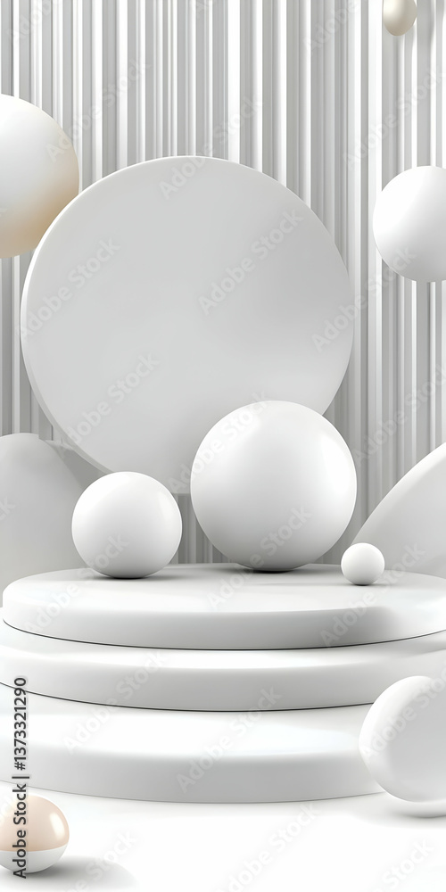 Poster white geometric shapes 3d rendering minimalist product display