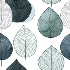 Obraz premium Minimalist seamless pattern with watercolor leaves in soft green tones
