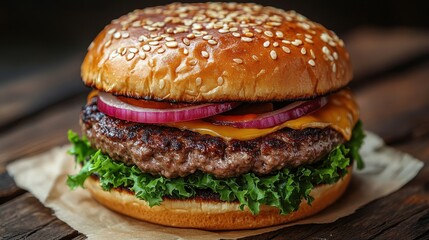 hamburger on wooden background