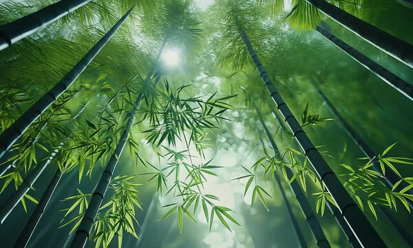 Lush green bamboo forest foliage creates a natural tropical texture