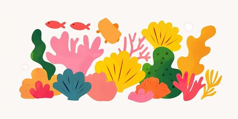Obraz premium An abstract vibrant illustration of coral reefs, capturing an underwater scene of vivid colors and diverse marine life.
