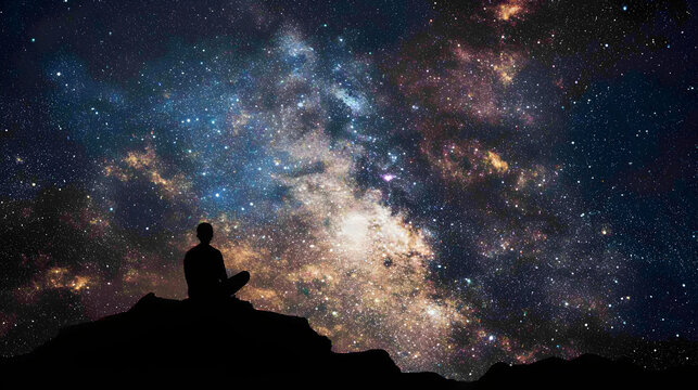 Silhouette of a Person Contemplating a Vivid Milky Way Galaxy at Night