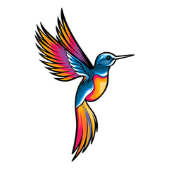 Fototapeta premium Colorful Cartoon Hummingbird in Flight – Bright Blue, Yellow, and Pink Feathers with Long Beak and Elegant Wings – Vector Illustration for Nature Themes, Tropical Art, Wildlife Graphics, and Kids
