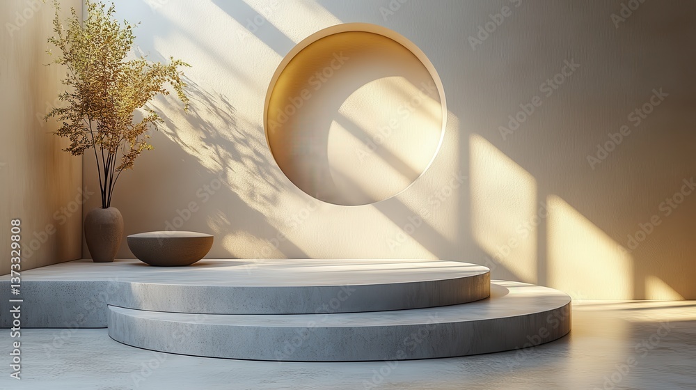 Aufkleber modern podium or pedestal display with platform concept on white background blank shelf stand for sh