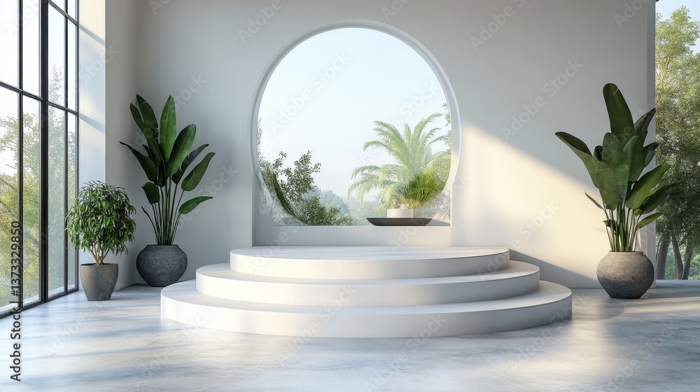 Poster modern podium or pedestal display with platform concept on white background blank shelf stand for sh