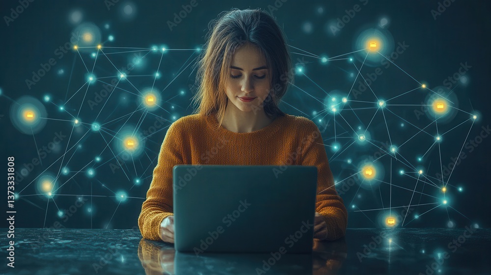 Poster online people network sending message by laptop man using internet for communication