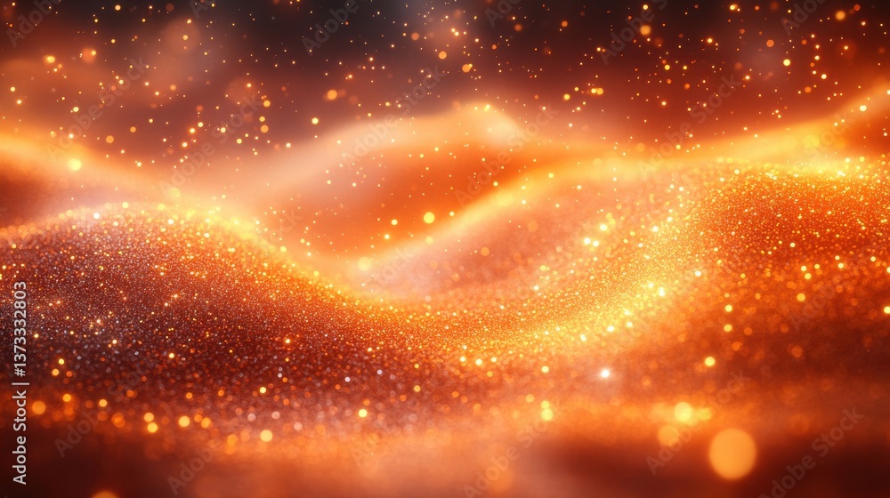 Poster orange small rounded stars shape divided curve background with blank space