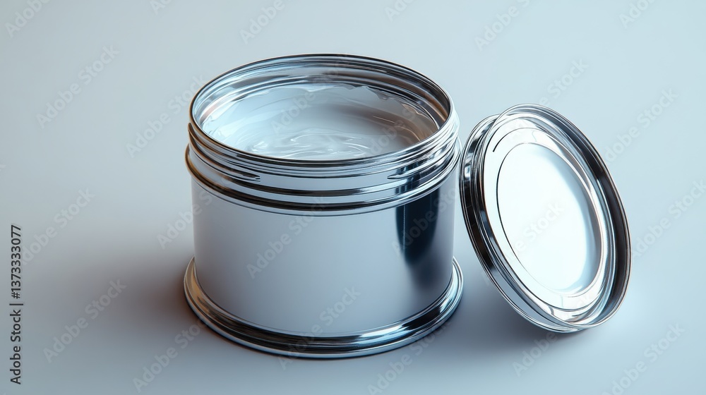 Poster paint can container and white color in metal bucket for home renovation work isolated on white backg