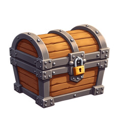 simple cartoon pirate wooden treasure chest with padlock vector illustration transparent background isolated
