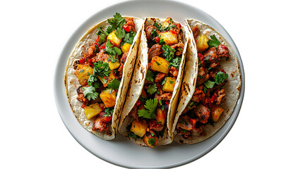 Delicious al pastor tacos with pineapple and cilantro dish isolated on transparent background png