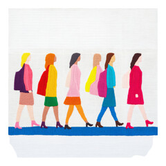 Obraz premium Embroidery of Diverse Women Walking Together