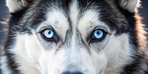 Obraz premium Detailed view of Siberian Husky's piercing blue eye, with a hint of warmth and kindness , close-up