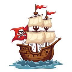 simple cartoon pirate ship adventure vector illustration transparent background isolated