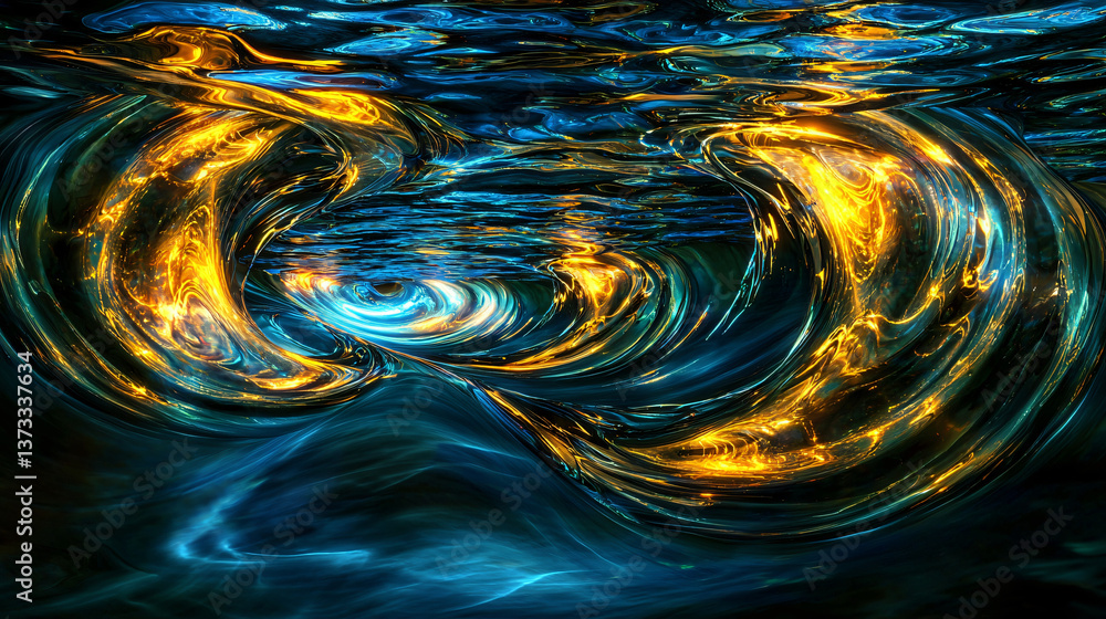 Poster a beautiful blue and yellow swirl creating a captivating visual display in the clear water of an und