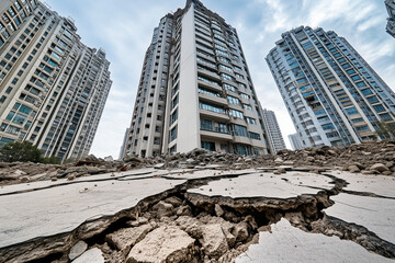 Damage after earthquake natural disasters. Ai generative. 