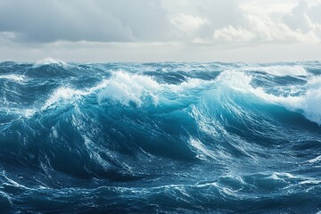 Fototapeta premium mesmerizing panorama encapsulates eternal charm of ocean's horizon, where ceaseless waves and far-reaching vistas epitomize profound interplay between terra firma and aqueous expanse