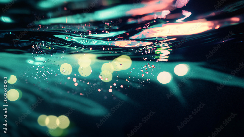 Poster glimmering water surface with abundant light creating a magical effect in an underwater scene that c