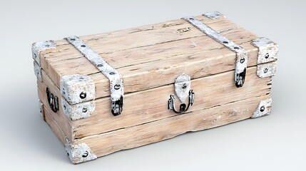 Rustic Wooden Chest with Iron Reinforcements and Detailed Texture