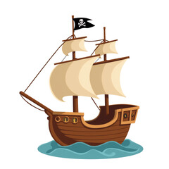 simple cartoon pirate ship adventure vector illustration transparent background isolated