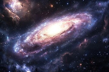 Obraz premium An awe-inspiring depiction of cosmos, wherein viewers are transported to boundless depths of space, beholding resplendent grandeur of distant galaxies and infinite expanse that stretches beyond