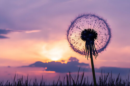 Silhouetted Dandelion Seed Head at Sunset