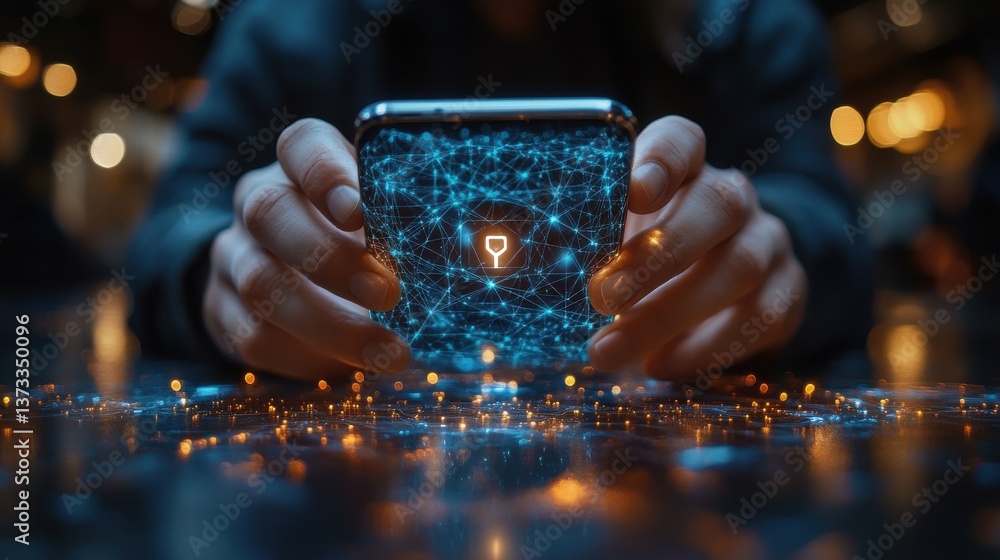 Poster smartphone security system and protection of network data closeup of male hands touching smartphone 