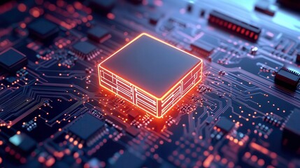 Fototapeta premium Glowing CPU Chip on Circuit Board - Artificial Intelligence (AI)