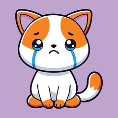 Fototapeta premium Sad Kitten Crying Cute Cat Cartoon Art Illustration Vector Design