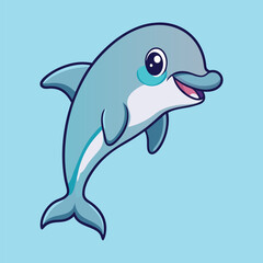 Fototapeta premium Playful Dolphin Smiling Ocean Animal Cartoon Art Illustration Vector Design