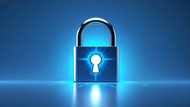 Secure Digital Padlock with Blue Glow - Powered by Adobe
